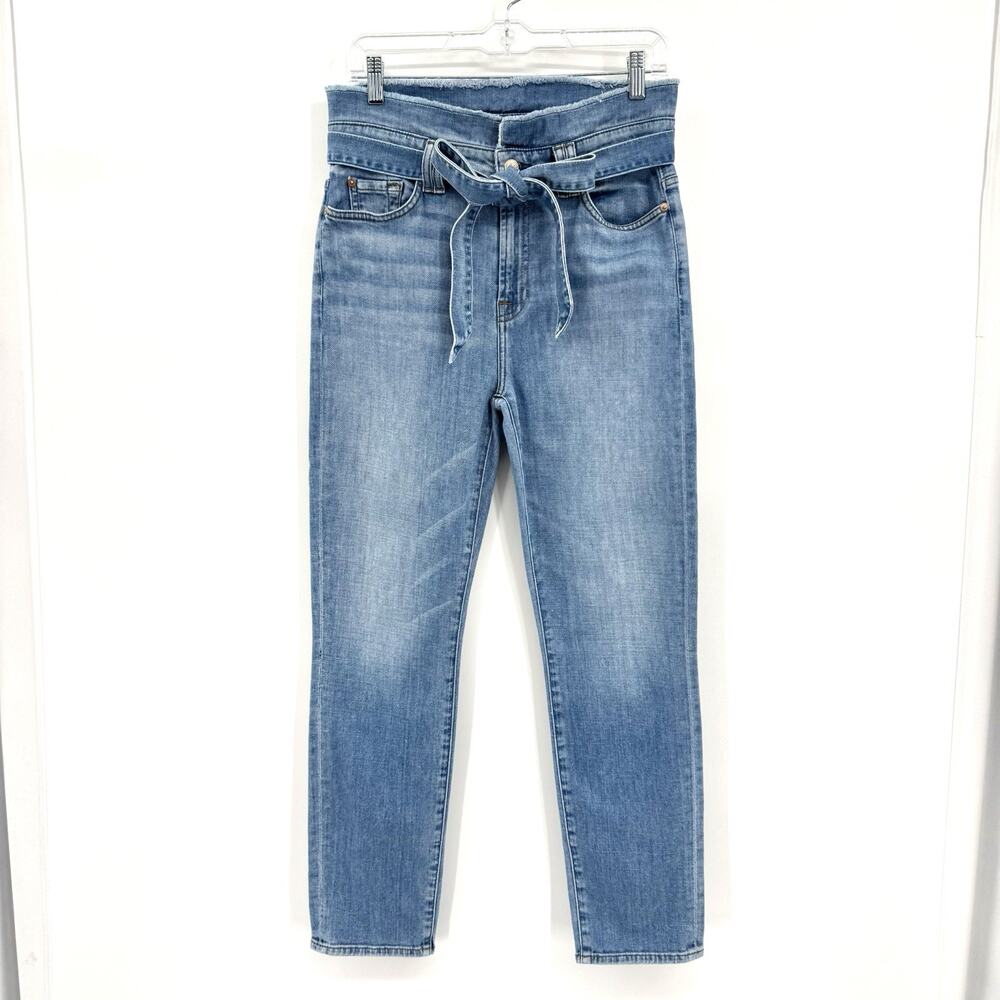 7 For All Mankind Jeans Women’s 29 Belted Straight Leg Paper Bag Raw Waist Ankle
